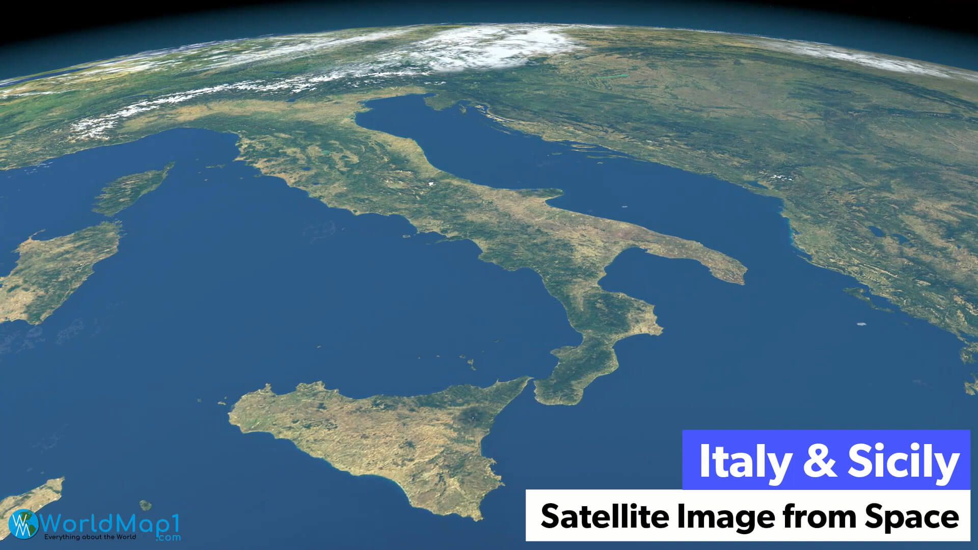 Italy and Sicily Satellite Map